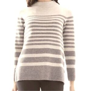 APT 9 Pullover Funnel Neck Knit Sweater, Grey Striped Oatmeal